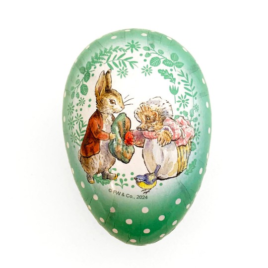 3-1/2" Benjamin Bunny Green Polka Dot Peter Rabbit Papier Mache Easter Egg Container ~ Germany